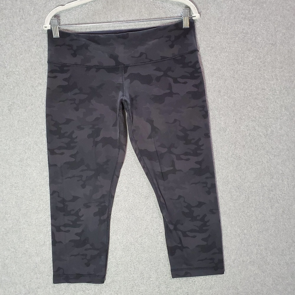 Lululemon Women Activewear Pants 10 Gray Camo Leggings Capri Low Rise 20" Inseam